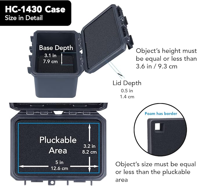 Lykus HC-1430 Mini Hard Case Dry Box with Foam Insert, Interior Size 5.5x3.5x3.7 in, IP66 Splash-Proof, Suitable for Cellphones, Tools, Small Devices and More - Image 3
