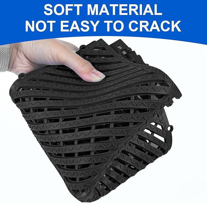 MYFAMIREA Modular Interlocking Cushion 12 Pack 11.8" x 11.8" Rubber Floor Tiles Non-Slip Splicing Drainage Mats for Deck, Pool, Shower, Patio, Balcony, Bathroom, Kitchen, Yard (Diagonal, Black) - Image 3