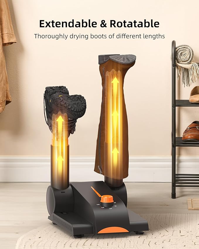 Xasla Shoe Dryer, Boot Dryer for Work Boots, Forced-air Heating Gloves & Sneakers Warmer, Folding Design with Adjustable Rack, Timer, Heat Blower Quick Drying - Image 4