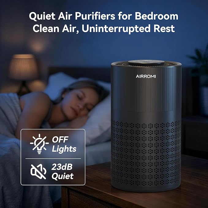 AIRROMI Air Purifier for Bedroom with HEPA 3-in-1 Filter, Pet Air Purifier for Home Cat Pee Smell, Covers Upto 990 Ft², Quiet 360°intake Air Cleaner for pet hair,allergies,Dust,Smoke A2001 Black - Image 6