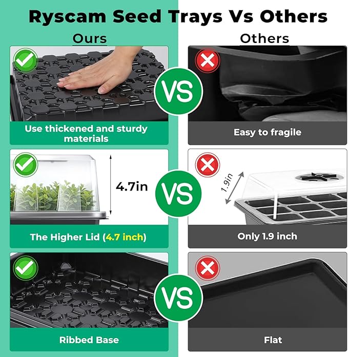 Seed Starter Tray, Seedling Starter Trays for Starting Plant Seeds, Indoor Gardening Plant Germination Trays, Black, 5PCS - Image 3