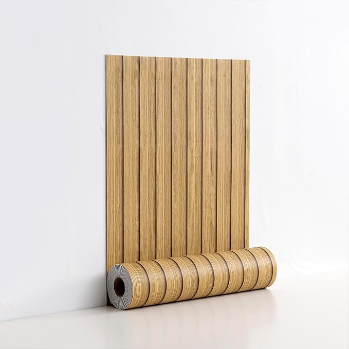 Peel and Stick PVC Slat Wall Panels, Wood Grain Self-Adhesive Soundproof Moisture-Resistant Paneling, 3D Faux Wood Panels for Bedroom Bathroom Walls & Ceilings 118"x15.75"(Light tan,13Sq.ft) by LVSHI