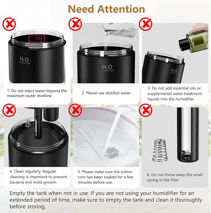 Portable Mini Humidifier, Auto Shut-Off, 2 Mist Modes, Quite, Small Humidifiers for Bedroom Travel Office Desk Plants (Black) - Image 7