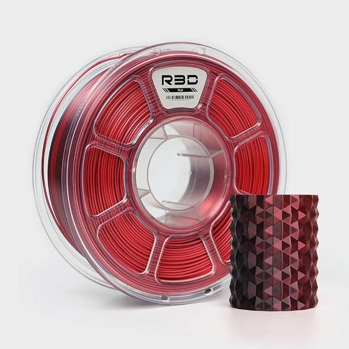 R3D Dual Color Silk PLA Filament, Co-Extrusion 3D Printer Filament 1.75mm, 30-370 mm/s High Speed PLA, Dimensional Accuracy +/- 0.02 mm, 1KG Plastic Spool (Silk Black-Red) by R3D