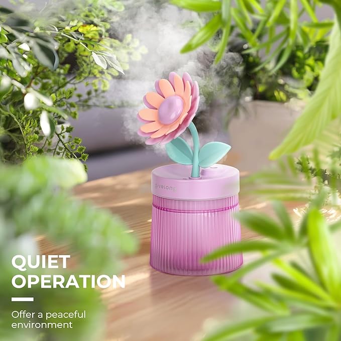 Sunflower Small Humidifier for Plant, Cool Mist Mini Humidifiers for Bedroom, Desk Personal Humidifiers with Diffuser for Indoor Office Car, Portable Humidifier for Travel - Purple 260ml - Image 6