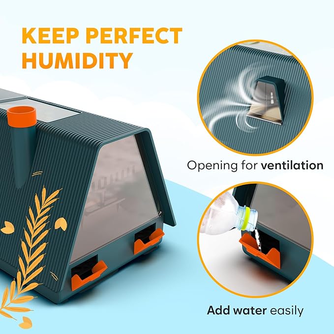 Incubator for Hatching Eggs - Ideal for All Ages - Automatic Turner and Humidity Control - Integrated Candler - 10 Eggs - Okkobi M10 - Green & Orange - Image 3