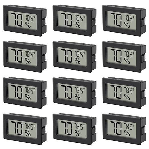 12 Pack Mini Hygrometer Indoor Humidity Meter Hygrometer Thermometers Humidity Meters Gauge Hygrometer Mini Digital Thermometer Hygrometer with Fahrenheit (℉) for Humidors, Greenhouse, Garden by DWEII