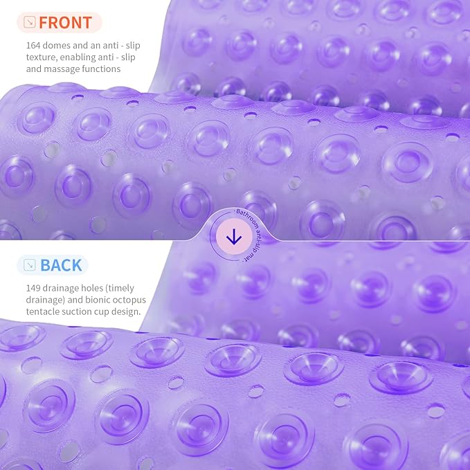 Anti-Slip Bathtub Shower mat, 20.8×20.8（Approximately 53×53cm） inch Soft Oversized Machine Washable Non-Slip Bathtub mat with Drainage Holes, Bathroom Floor Suction Cup.（1- Clear Purple） - Image 2