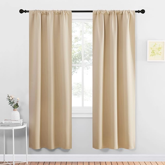 NICETOWN Blackout Room Darkening Curtains - Home Decoration Light & Noise Reducing Thermal Insulated Window Draperies with Rod Pocket Top (Biscotti Beige, 2 Panels, 34 inches Wide x 72 inches Long) by NICETOWN