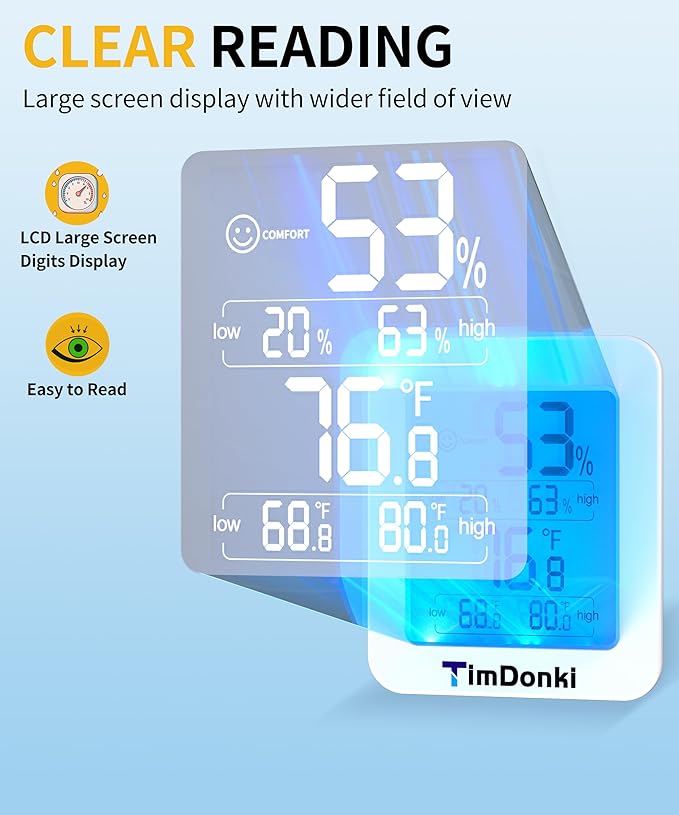 Digital Hygrometer with Max and Min Records 10s Fast Refresh Accurate-Hygrometer Room Thermometer Indoor for Home/Bedroom/Baby Room/Office/Greenhouse/Cellar (White) - Image 3