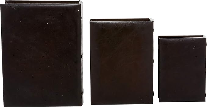 Deco 79 Wooden Decorative Box Faux Storage Book Book Shaped Boxes with Faux Leather Detailing, Set of 3 Decorative Keepsake Boxes 14", 11", 9"H, Brown - Image 7