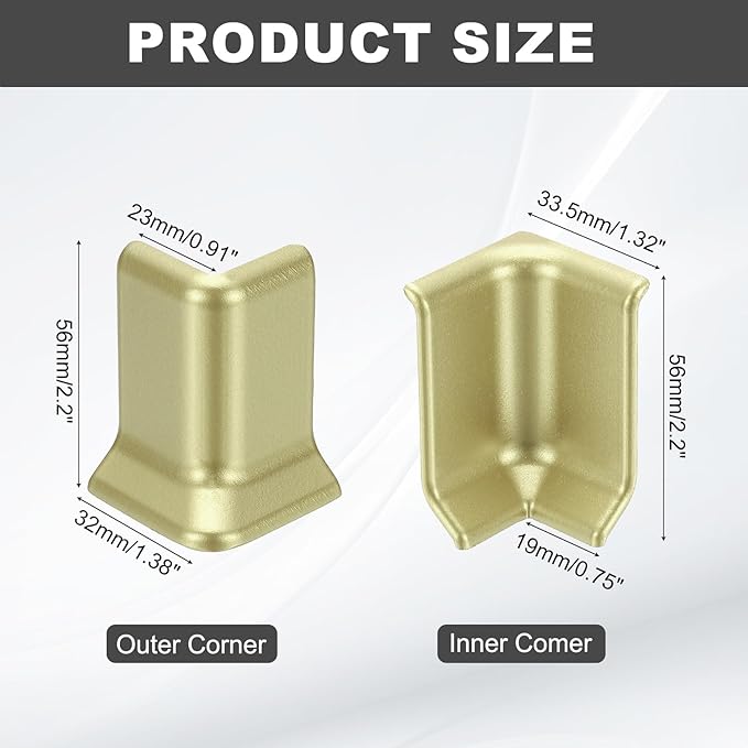 uxcell Self Adhesive Baseboard Corner Blocks, 2.2 Inch Wall Edge Corner Protector 3 Inside + 3 Outside Corners-Connector for Wall Floor Furniture Edge(Champagne) - Image 2