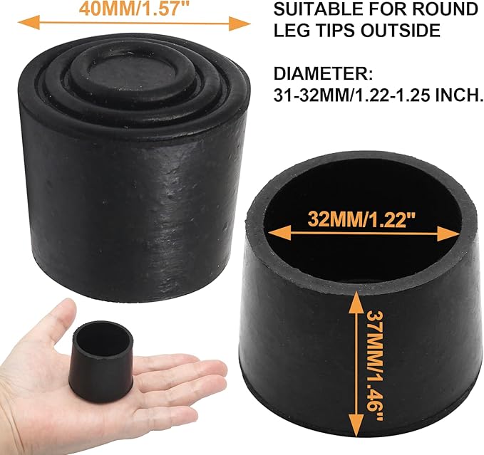 Piutouyar Round PVC Rubber Furniture Covers, 32mm / 1-1/4 Inches Table Chair Leg Tip Protectors, Non-Slip End Cap for Protect Surfaces, Black (16Pcs) - Image 4