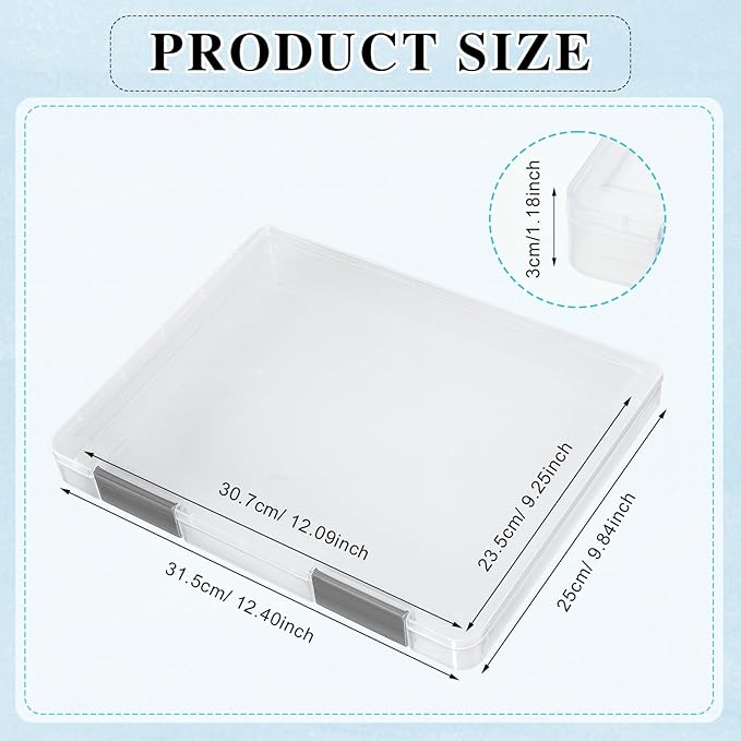 PerKoop 6 Pcs Clear Paper Storage Box A4 Plastic File Box Document Paper Organizer Storage Board Game Project Cases Containers with Buckle for Craft, Magazine(Gray,12.4 x 9.84 x 1.18 Inches) - Image 2
