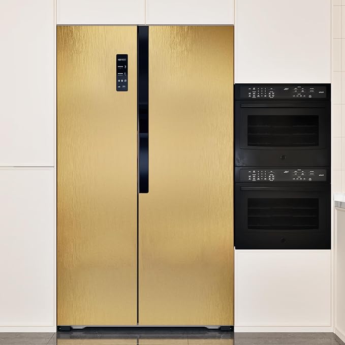 WESTICK Stainless Steel Gold Contact Paper Removable Metallic Gold Wallpaper Peel and Stick Brushed Golden Contact Paper Stainless Steel Vinyl Fridge Wrap for Appliances Cabinets Countertops 15.8"x80" - Image 7
