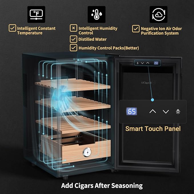 KingChii 48L Electric Cigar Humidors with Temperature Control System, Cigar Cabinet with Spanish Cedar Wood Shelves & Hygrometer, Father's Day Gifts for Men (4 Layers 300 Capacity) - Image 3