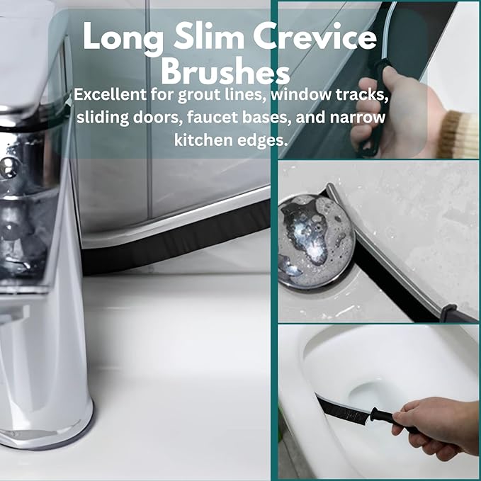 Crevice Cleaning Brush Set 11-Piece Multi-Purpose Hard & Soft Bristle Brushes for Kitchen, Bathroom Tile Grout Sink Bottles & Crevices Deep Cleaning Tools for Home Car & Appliances Black & White - Image 8