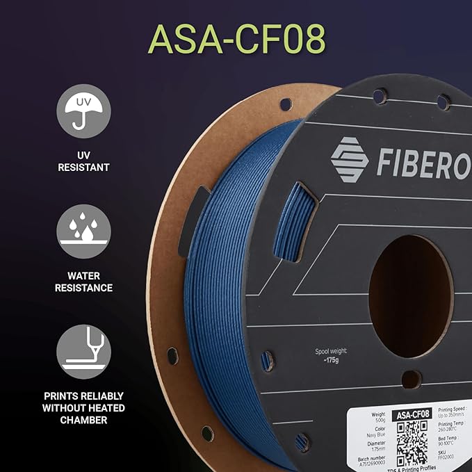 Polymaker Fiberon ASA-CF08 Navy Blue Carbon Fiber 3D Printing Filament 1.75mm 0.5KG, UV & Weather Resistant, High Rigidity, Heat Resistant, Easy to Print, Functional Parts & Prototypes - Image 2