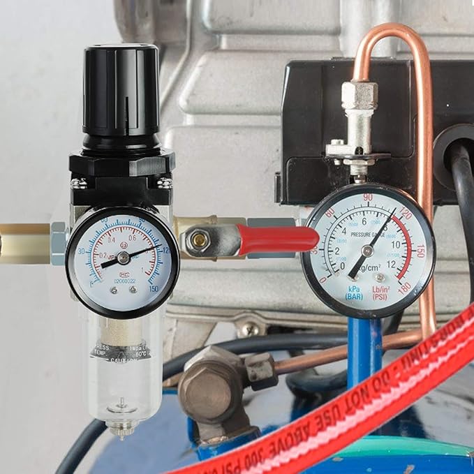 Hromee 1/4 Inch Air Compressor Filter Regulator Combo, Water Oil Separator with Pressure Gauge, Manual Drain, Ball Valve and Bracket AW2000-02 - Image 6