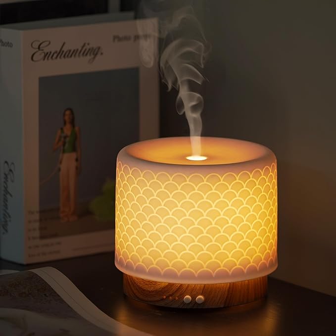 Essential Oil Diffuser, 280ml Ceramic Diffusers for Large Room, Ultrasonic Aromatherapy Diffuser with Cool Mist Humidifier, Quiet and Intelligent Oil Diffusers for Home,Office,Yoga,Bathroom by ONABOVIVA