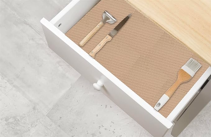 SteadMax Shelf Liner, 15 inches x 6 feet Total, Non-Slip Ultra-Grip Mats for Kitchen or Bathroom Shelves, Cabinets, Pantry, Non-Adhesive Drawer Liner, Durable, Strong, Beige (2 Pack) - Image 3
