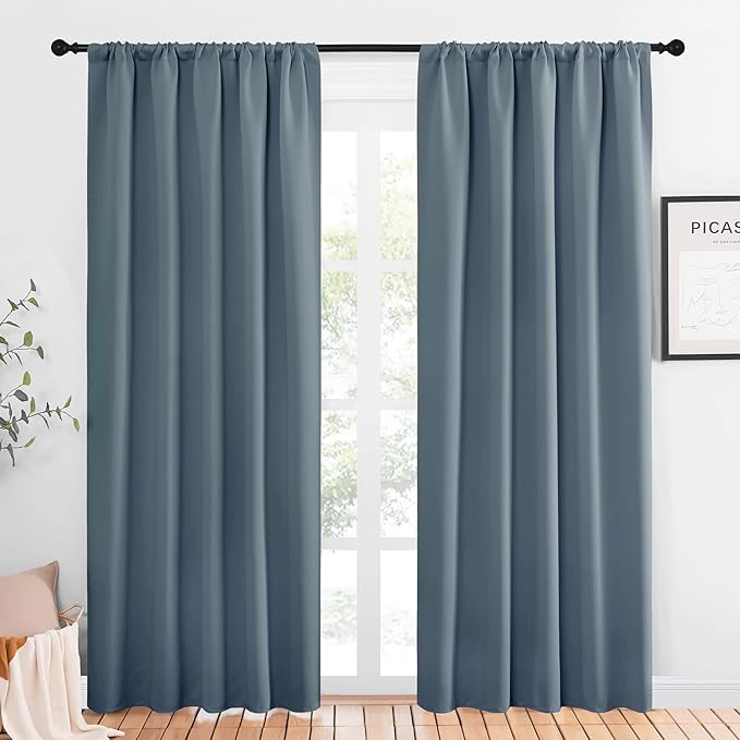NICETOWN Window Curtains Blackout Drapes, Smoky Blue, 1 Pair, 52 by 84-Inch, Thermal Insulated Solid Rod Pocket Blackout Curtains/Draperies for Living Room by NICETOWN