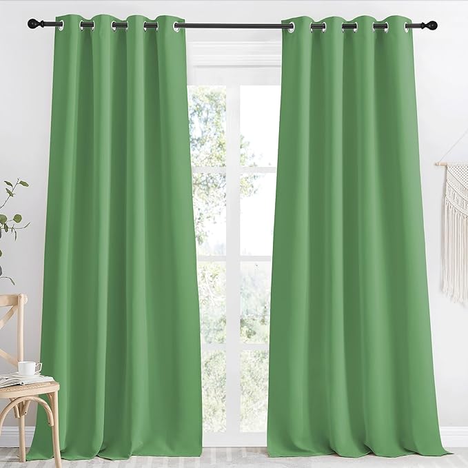 NICETOWN Kitchen Blackout Window Curtain Panel, Forest Green, 1 Panel, 55 by 96 inches Long, Home Fashion Thermal Insulated Solid Grommet Room Darkening Drape for Apartment by NICETOWN