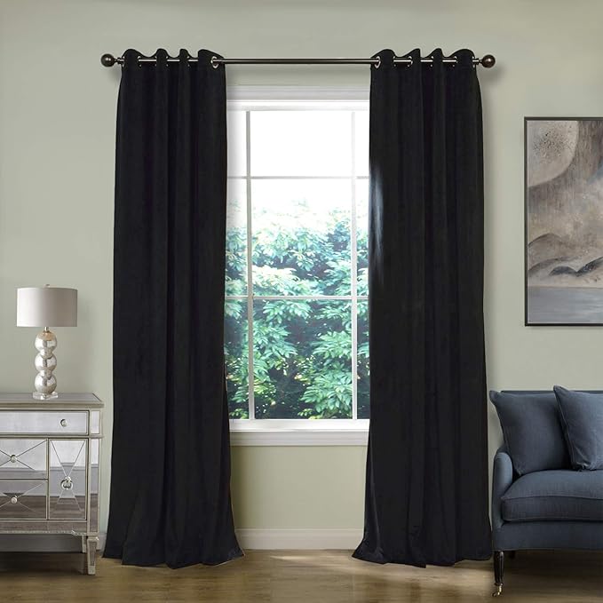 ChadMade Extra Wide Blackout Lined Premium Velvet Curtain Warm Black 120Wx96L Inch (1 Panel), Eyelet Grommet for Livingroom Bedroom Theater Studio, Leon Collection by ChadMade