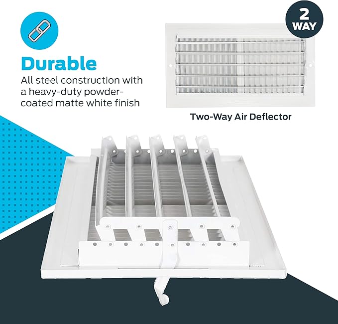 EZ-FLO 14 x 6 Inch (Duct Opening) Air Vent Cover for Wall or Ceiling, Two-Way Ventilation Register, Solid Steel HVAC Register Cover, White, 61613 - Image 5