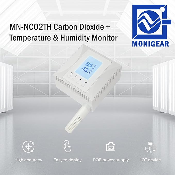 Indoor Air Quality Monitor, 3-in-1 Temperature Humidity CO2 Sensor, AWS/Azure/Tuya IoT with PoE, LCD Display, Protocol: MQTT, BACnet, SNMP, Modbus TCP, Home Assistant Ready, Email/IFTTT alarm - Image 4