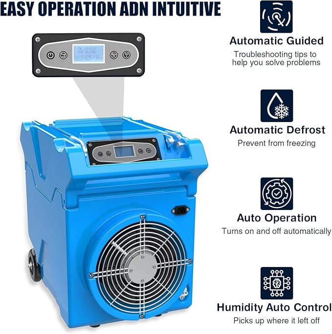 Mounto 150pints Commercial LGR Dehumidifier w/Handle and Wheels - Panasonic Compressor, ETL Certified, Compact & Stackable, Built-in Pump, LED Display - Image 6