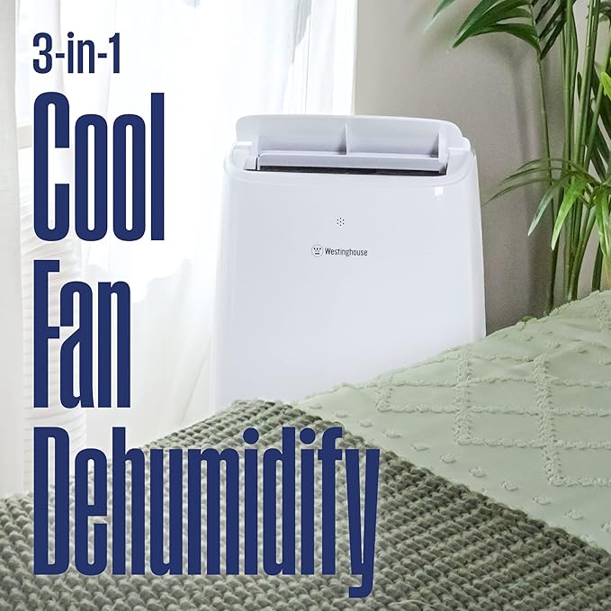 Westinghouse 14,000 BTU Air Conditioner Portable For Rooms Up To 700 Square Feet, Portable AC with Home Dehumidifier, Smart App, 3-Speed Fan, Programmable Timer, Remote Control, Window Kit, White - Image 5