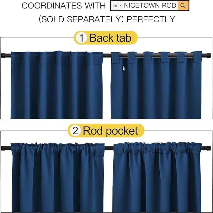 NICETOWN Blackout Curtain Panels Window Draperies - (Moroccan Blue Color) 70x63 inch, 2 Pieces, Rod Pocket & Back Tab Insulating Room Darkening Blackout Drapes for Bedroom - Image 3