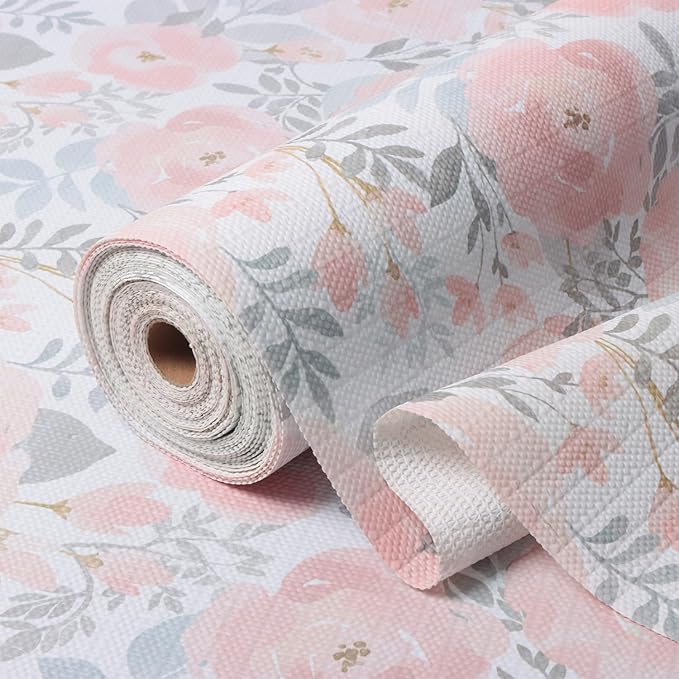 Floral Shelf and Drawer Liner for Kitchen,12IN x 20FT Non-Adhesive and Strong Non-Slip Peony Cabinet Drawer Liners for Kitchen Shelf, Waterproof Cupboard Liners,Easy to Clean by Amiitay