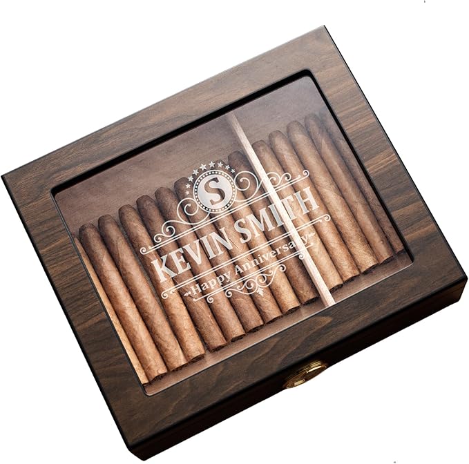 Woodronic Monogrammed Cigar Humidor, Custom Cigar Case with Hygrometer and Humidifier, Spanish Cedar Lining and Divider, Cigar Accessories, Customized Gift for Men, Holds 25 Cigars - Image 2