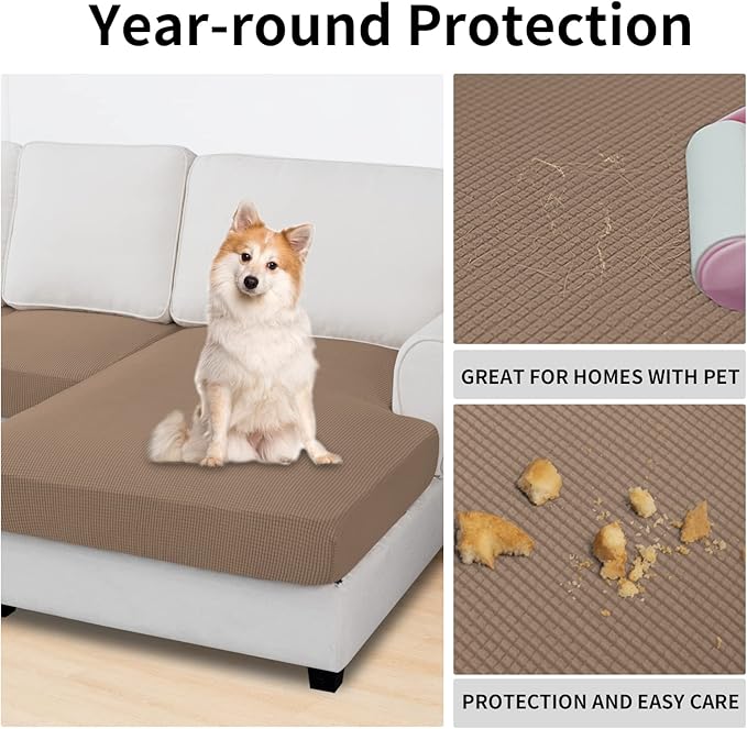 Easy-Going Stretch 4 Pieces Couch Cushion Covers for Sectional Sofa Left/Right L Shape Chaise Lounge Sofa Seat slipcover Anti-Slip Sofa Cover Soft (3 Seater + 1 Chaise, Camel) - Image 3