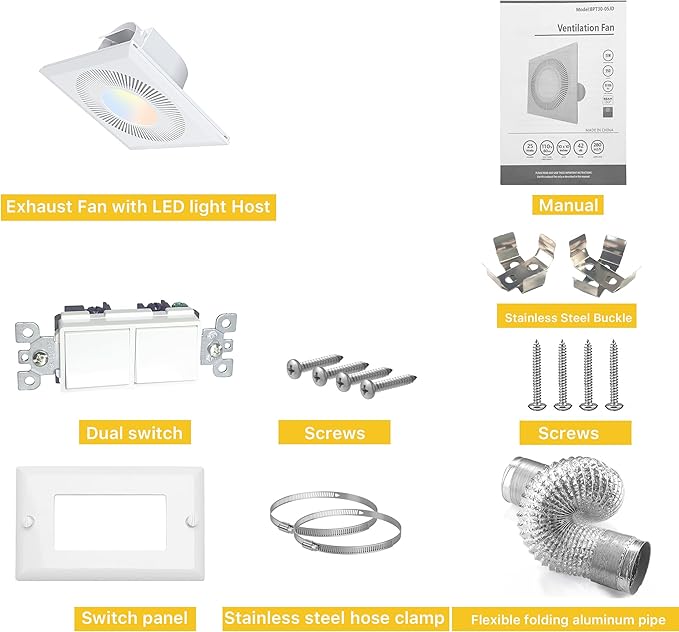 Bathroom Exhaust Fan with Light 11.8IN 165 CFM 1.2 Sones Shower Bathroom Vent Fan with 3CCT 15w Led Light Combo Quiet Bath Ceiling Exhaust Fan with Adjustable Led Light 3000k/4000k/6500k For Home Bath - Image 9