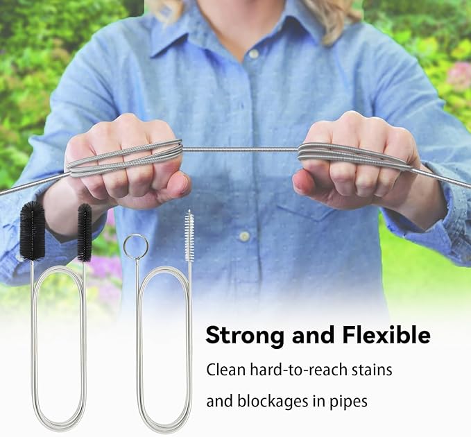 Flexible Drain Brush, 66 Inch Long Double Ended Hose Pipe Cleaners and 58 Inch Tube Cleaning Brush and 2 Pack 8 Inch Straw Cleaner Brush - Image 4