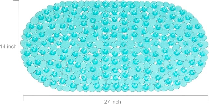 WELTRXE Pebbles Bath Mat Oval Non-Slip Bathtub Mat with Suction Cups, Drain Holes for Bathroom Showers, Tub, Machine Washable, BPA, Latex Free Safe Shower Mats, 27 x 14 Inch, Teal - Image 5