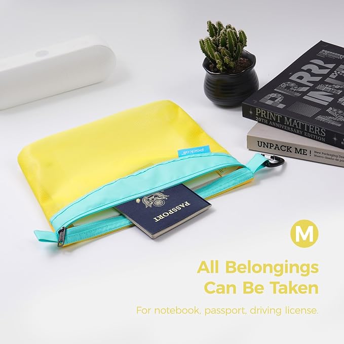 pack all Water-resistant Material Zipper Pouch, Mesh Zipper Bag for Storage, Travel, Office (Medium, Yellow) - Image 3