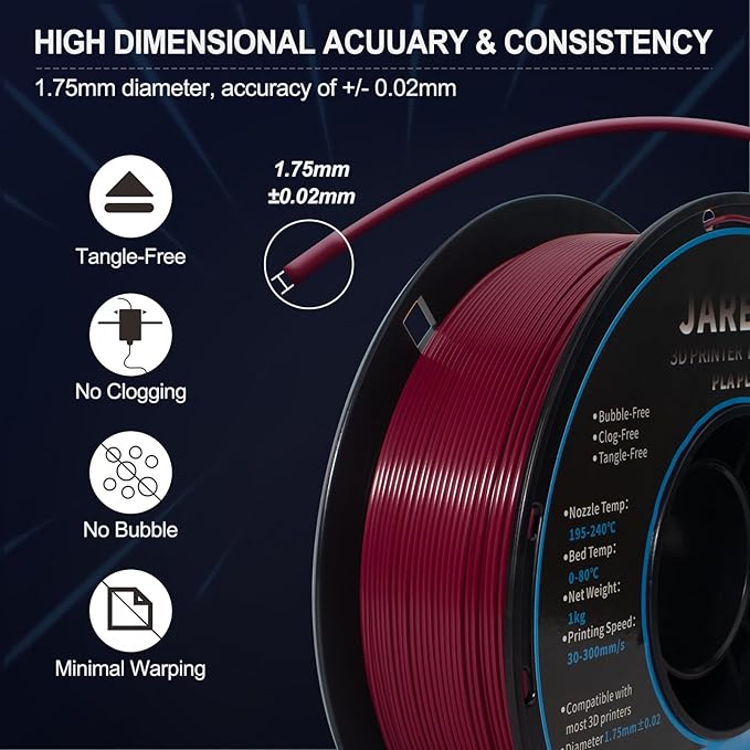 PLA Filament 1.75mm Merlot Maroon 1KG, Clog-Free 3D Printer Filament Dimensional Accuracy +/- 0.02mm,High Speed Printing 1kg Spool(2.2lbs) 3D Printing Filament Fits for Most FDM 3D Printer - Image 4