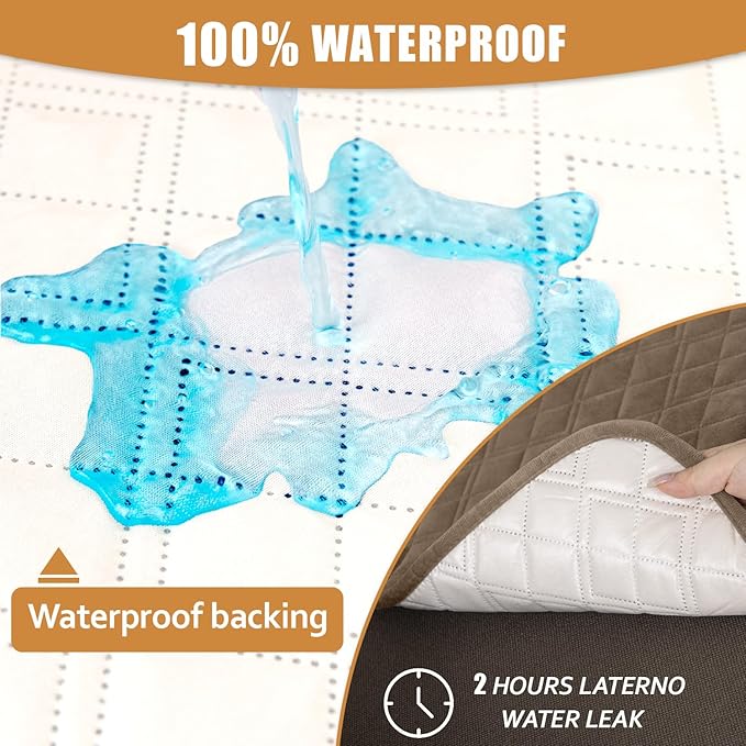 Arfntevss Waterproof Sectional Couch Covers L Shape Washable Velvet Sofa Cover for Sectional Non Slip Large Corner Slipcovers Dog 6 Pcs Universal U Shaped Furniture Protector (Light Brown, XX-Large) - Image 2