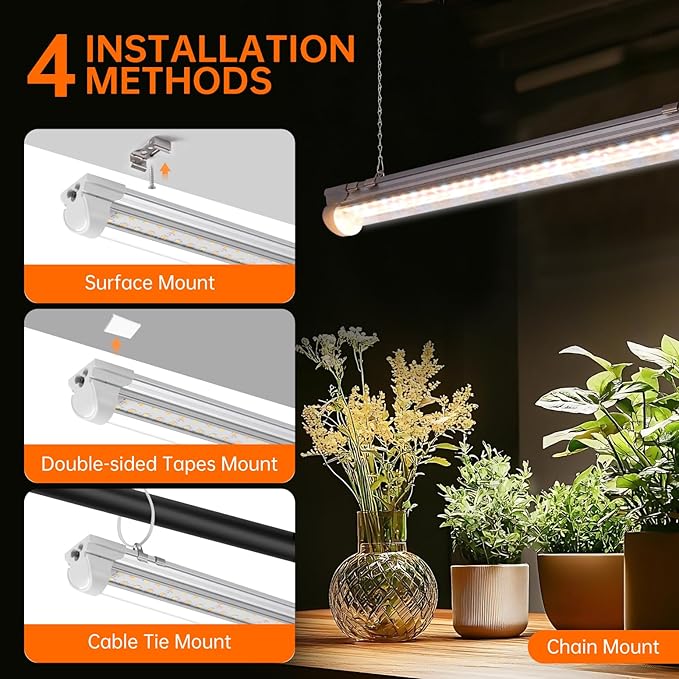 Bstrip Grow Light, 2FT 48W (2 X 24W) Plant Light with Timer, Full Spectrum with 660nm Red LEDs, Linkable Design, 3686K T8 Grow Lights for Indoor Plants, Greenhouse, Seeding, 2-Pack - Image 4