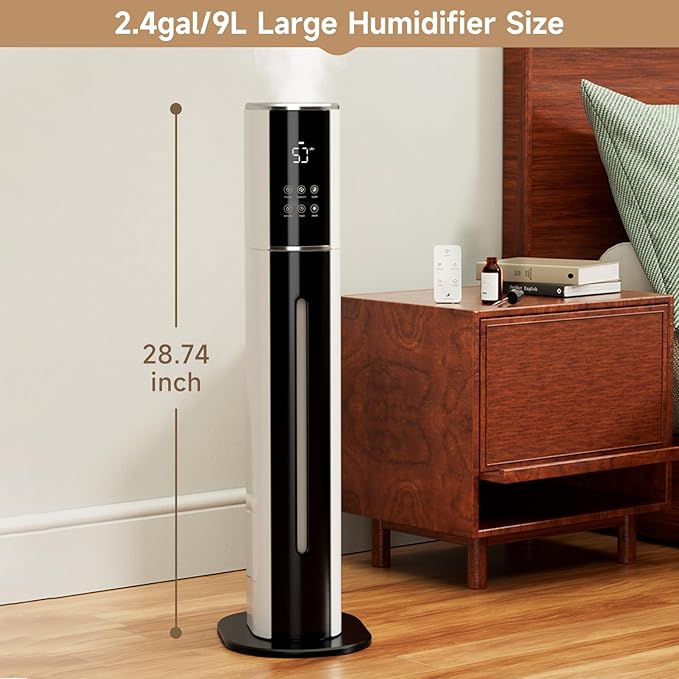 2.4Gal/9L Top Fill Quiet Ultrasonic Humidifier for Large Room Bedroom, Cool Mist Humidifier with Remote, Auto Humidity Control, 3 Speed Modes, 48H Runtime, Indoor Baby Pet Plant Friendly - Image 7
