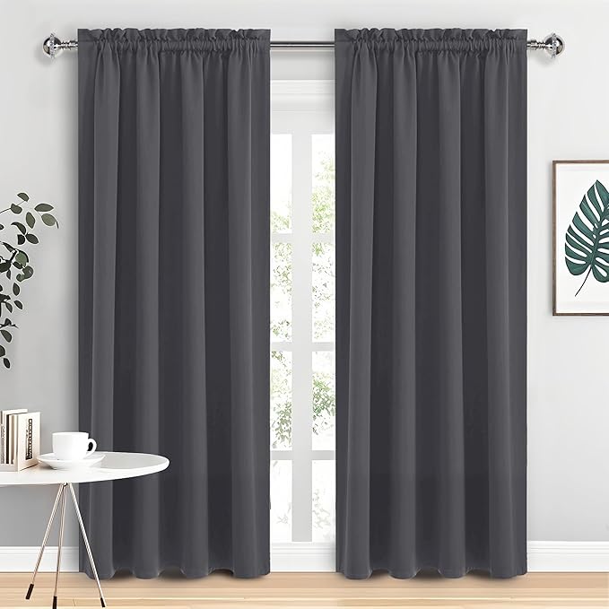 DWCN Blackout Curtains for Bedroom 84 Inch Length 2 Panels Set, Solid Thermal Insulated Energy Saving Rod Pocket Window Treatment Curtains Blackout Drapes (W42 x L84 Inch, Dark Grey) by DWCN