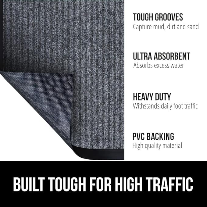 GORILLA GRIP Waterproof Traffic Guard Door Mat, 2 Pack Heavy Duty Entryway Mats, Strong Backing Commercial Rugs for Office Hallway, Garage Floor and Home, Low Profile Carpet, 29x17, Charcoal Gray - Image 2