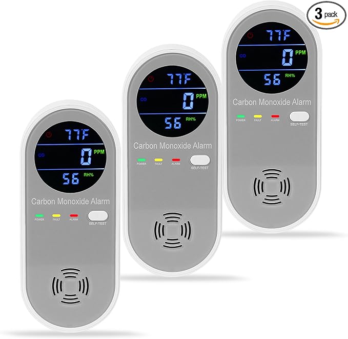 3 Packs Carbon Monoxide Detector Plug in, Carbon Monoxide Alarm,Real-time Digital Display 3-in-1 Level: PPM,°F & Humidity, CO Detector Monitor Alarm for Home,RV,Apartment by HembisenSafetyProducts