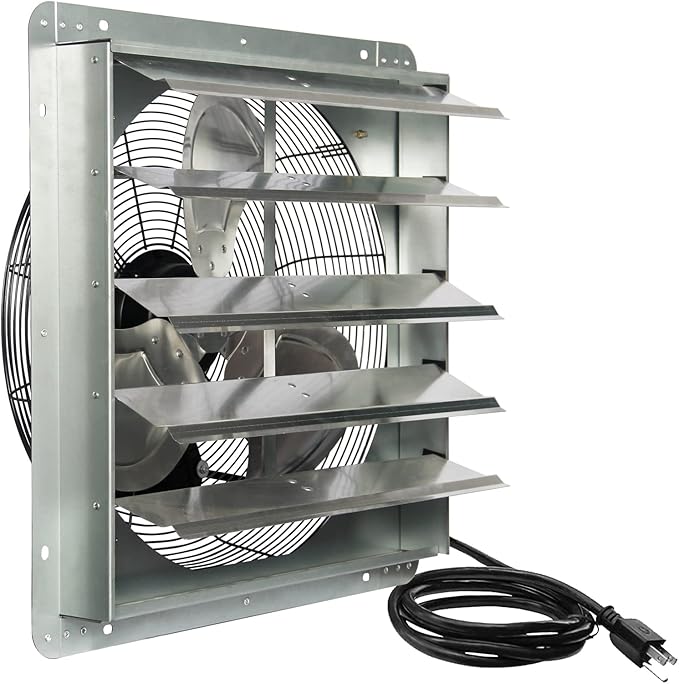 KEN BROWN 20 Inch Shutter Exhaust Fan With 1.65 Meters Power Cord Wall Mounted, High Speed 3500CFM, Vent Fan For Garages And Shops, Greenhouse,Attic Ventilation by KENBROWN