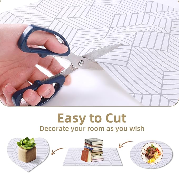 Shelf Liners for Kitchen Cabinets Non Adhesive Shelf Liner Paper Non-Slip Thickened Drawer Liner Easy to Clean for Tool Box Refrigerator with Knife and Tape Measure, Silver Geometric, 11.8 x 118 in - Image 4