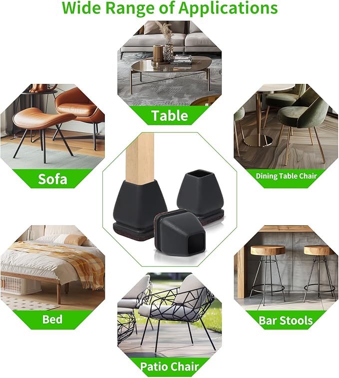 16PCS Extra Small Chair Leg Floor Protectors, Chair Leg Protector for Hardwood Floors, Square Felt Furniture Pads Bar Stool Floor Protectors Chair Leg Caps Covers(Black,Fit 0.55"-0.75") - Image 8
